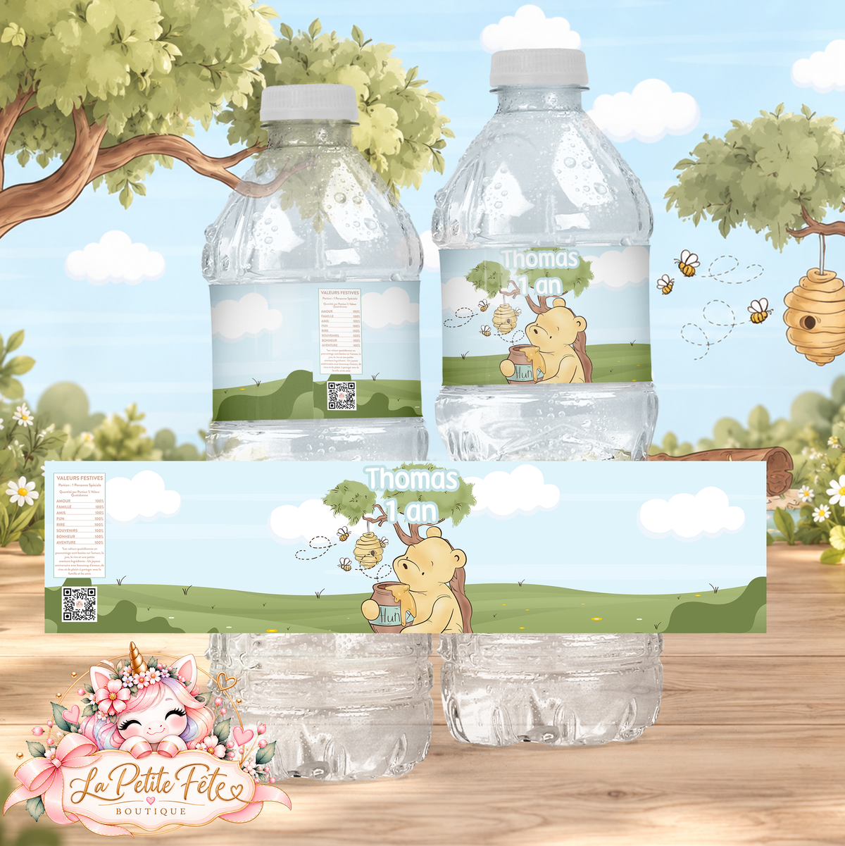 Étiquettes Bouteille d'eau Ourson Vintage
